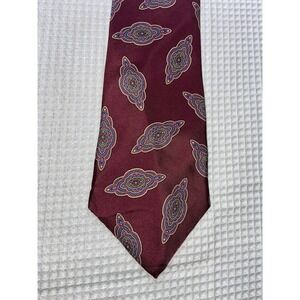 Vintage Strathmore Silk Necktie Tie Paisley Geometric Art Deco‎ 55" Burgundy Red